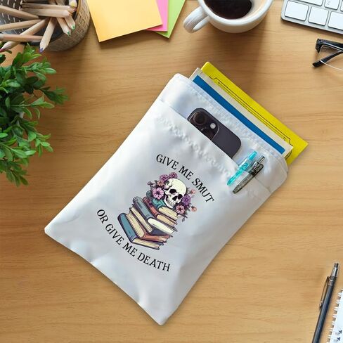 Give Me Smut Or Give Me Death White Washable Fabric Book Sleeve, Fun Floral Skeleton Cover Protector Gift for Book Lover, Book Reader Gift, Bookish Gift, Book Club Gift, Bookworm Librarian Gift in Saudi Arabia