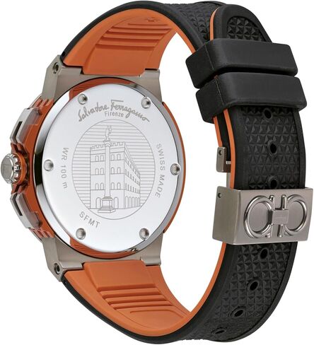 ساعة Ferragamo F-80 Collection الفاخرة للرجال مع حزام أسود يتميز بهيكل فضي ومينا رمادي، تيتانيوم in Kuwait