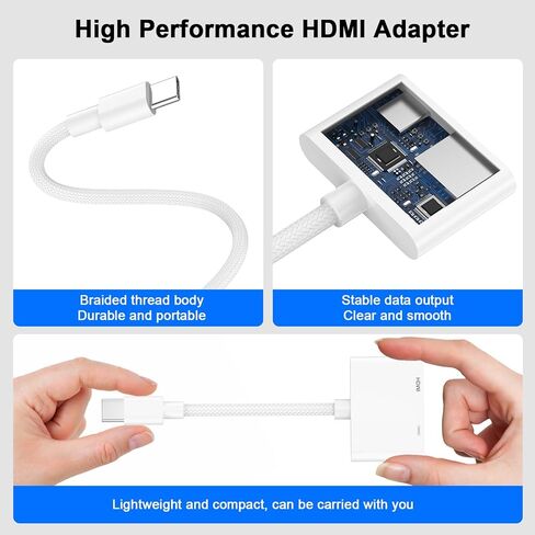 [معتمد من MFi] محول USB C إلى HDMI لهاتف iPhone 15 إلى التلفزيون، كابل موصل شاشة AV رقمي من النوع C 4K متوافق مع iPhone 15/15 Pro/15 Pro Max/15 Plus إلى شاشة عرض HDTV in Saudi Arabia
