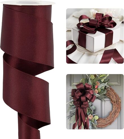 HUIHUANG Red Wired Satin Ribbon 2.5 inch Red Wire Edge Ribbon for Wreaths, Bows Making, Gift Wrapping, Holiday Home Decor, Crafts, Christmas Tree Bows-Continous 10 Yards in Saudi Arabia