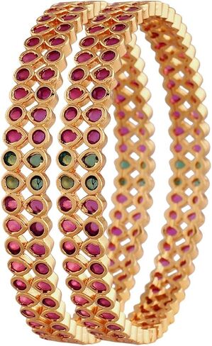 I Jewels Gold Plated Indian Wedding Bollywood Pota Stone Studded Brass Bangles For Women (ADB438QG) (Set of 2) in Saudi Arabia