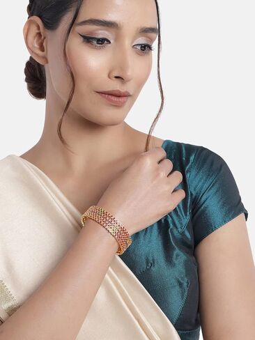 I Jewels Gold Plated Indian Wedding Bollywood Pota Stone Studded Brass Bangles For Women (ADB438QG) (Set of 2) in Saudi Arabia