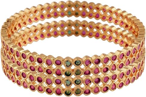 I Jewels Gold Plated Indian Wedding Bollywood Pota Stone Studded Brass Bangles For Women (ADB438QG) (Set of 2) in Saudi Arabia