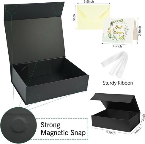 Nimbbex Gift Box,14×9.8×4inch Large Gift Boxes with Lids for Presents,Black Magnetic Gift Box with Ribbon and Card for Birthday,Wedding,Bridesmaid Gifts,Christmas Gifts,Baby shower in Saudi Arabia