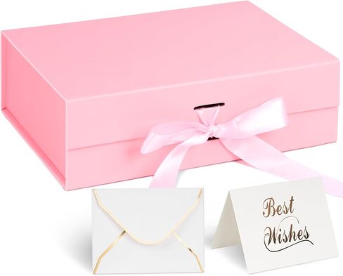 Shindel Pink Gift Box, 10.5x7.5x3.1 Inches Gift Box with Lid for Presents, Magnetic Gift Box with Ribbon, Bridesmaid Box with Lid Greeting Card in Saudi Arabia