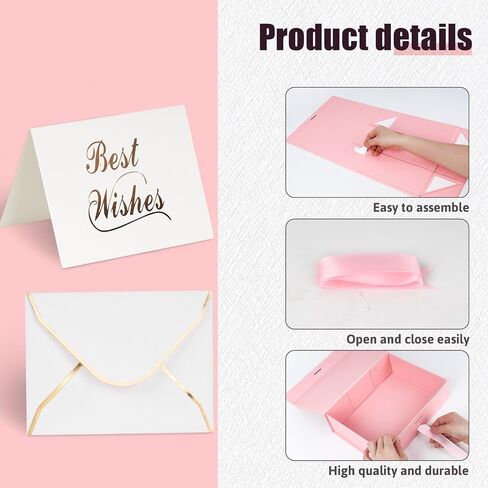 Shindel Pink Gift Box, 10.5x7.5x3.1 Inches Gift Box with Lid for Presents, Magnetic Gift Box with Ribbon, Bridesmaid Box with Lid Greeting Card in Saudi Arabia