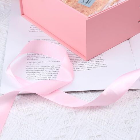 Shindel Pink Gift Box, 10.5x7.5x3.1 Inches Gift Box with Lid for Presents, Magnetic Gift Box with Ribbon, Bridesmaid Box with Lid Greeting Card in Saudi Arabia