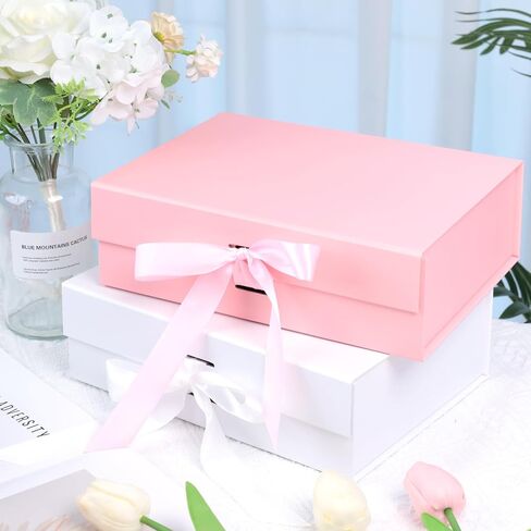 Shindel Pink Gift Box, 10.5x7.5x3.1 Inches Gift Box with Lid for Presents, Magnetic Gift Box with Ribbon, Bridesmaid Box with Lid Greeting Card in Saudi Arabia