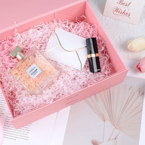 Shindel Pink Gift Box, 10.5x7.5x3.1 Inches Gift Box with Lid for Presents, Magnetic Gift Box with Ribbon, Bridesmaid Box with Lid Greeting Card in Saudi Arabia