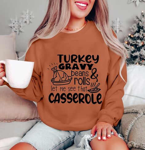 KNEYATTA Thanksgiving Sweatshirt Women Turkey Print Sweatshirt Fall Thankful Tee Tops in Saudi Arabia