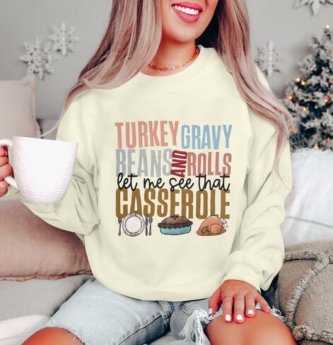 KNEYATTA Thanksgiving Sweatshirt Women Turkey Print Sweatshirt Fall Thankful Tee Tops in Saudi Arabia