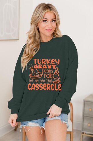 KNEYATTA Thanksgiving Sweatshirt Women Turkey Print Sweatshirt Fall Thankful Tee Tops in Saudi Arabia