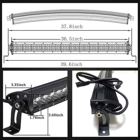 شريط إضاءة LED مقاس 36 بوصة منحني صف واحد مع حزام أسلاك DT، مصابيح عمل رفيعة 180 وات، مجموعة إضاءة للطرق الوعرة، مصباح ضباب 12 فولت لشاحنة SUV ATV UTE Pickup 4X4، IP68 مقاوم للماء in Saudi Arabia