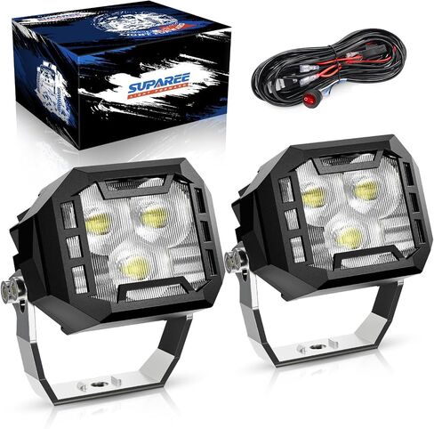 SUPAREE Off Road Lights, 2024 Newest Super Bright LED Driving Lights 90W with 12 ft Wiring Harness kit - 2 Leads, 3 Inch LED Pot Lights fit for Jeep Trucks ATV UTV SUV Boat, LED Pods 2PCS in Saudi Arabia