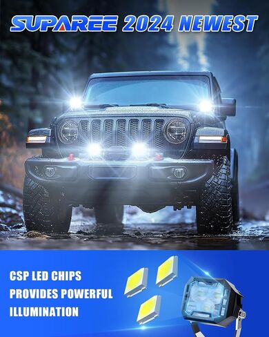 SUPAREE Off Road Lights, 2024 Newest Super Bright LED Driving Lights 90W with 12 ft Wiring Harness kit - 2 Leads, 3 Inch LED Pot Lights fit for Jeep Trucks ATV UTV SUV Boat, LED Pods 2PCS in Saudi Arabia