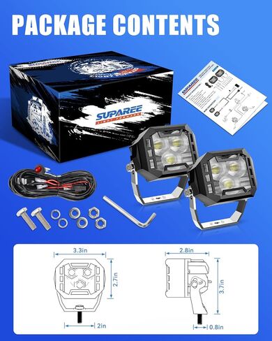 SUPAREE Off Road Lights, 2024 Newest Super Bright LED Driving Lights 90W with 12 ft Wiring Harness kit - 2 Leads, 3 Inch LED Pot Lights fit for Jeep Trucks ATV UTV SUV Boat, LED Pods 2PCS in Saudi Arabia