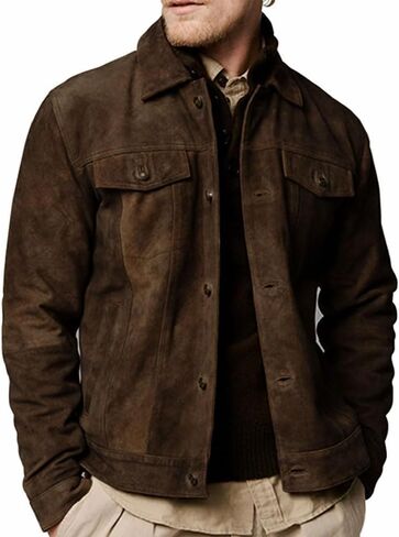 Premium Vintage Trucker Suede Leather Jacket Men Genuine Lambskin Men Leather Jackets Shirt Collar Jackets For Mens in Saudi Arabia