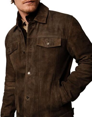 Premium Vintage Trucker Suede Leather Jacket Men Genuine Lambskin Men Leather Jackets Shirt Collar Jackets For Mens in Saudi Arabia