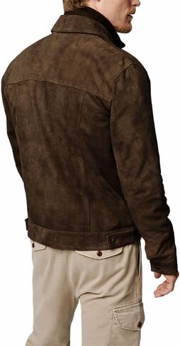 Premium Vintage Trucker Suede Leather Jacket Men Genuine Lambskin Men Leather Jackets Shirt Collar Jackets For Mens in Saudi Arabia