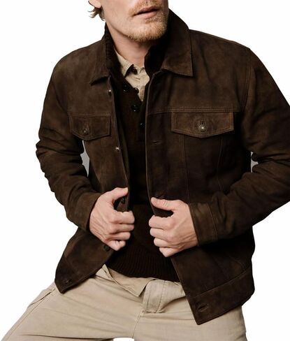 Premium Vintage Trucker Suede Leather Jacket Men Genuine Lambskin Men Leather Jackets Shirt Collar Jackets For Mens in Saudi Arabia