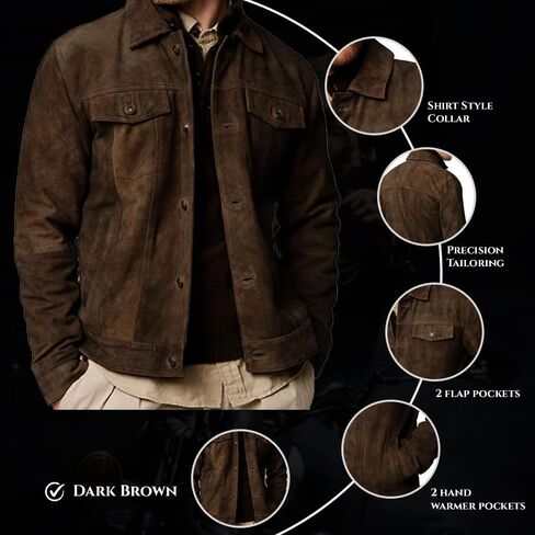 Premium Vintage Trucker Suede Leather Jacket Men Genuine Lambskin Men Leather Jackets Shirt Collar Jackets For Mens in Saudi Arabia