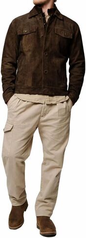 Premium Vintage Trucker Suede Leather Jacket Men Genuine Lambskin Men Leather Jackets Shirt Collar Jackets For Mens in Saudi Arabia