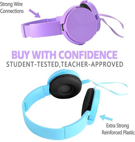 Kids Headphones Bulk 5 Pack for School Classroom K-12, Wholesale Class Set Durable Earphones for Students Children Toddler Teens Boys Girls and Adult (HY450, 5 Mixed) in Kuwait