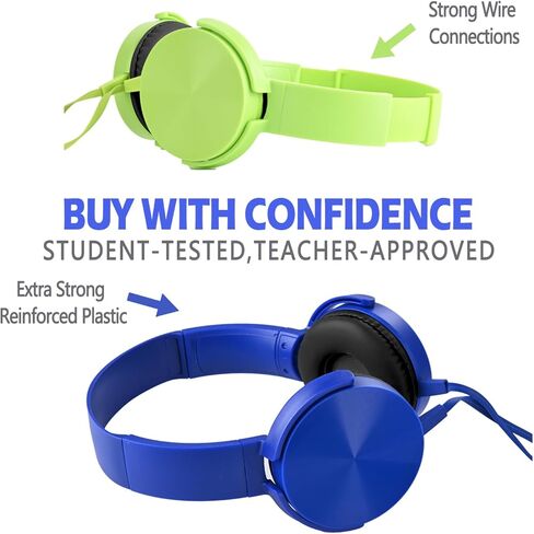 سماعات الرأس Wensdo السائبة للفصل الدراسي 24 حزمة سماعات متعددة الألوان، سماعات دوارة مريحة للطلاب بالجملة للمكتبة والمدرسة والطائرة والأطفال للتعلم عبر الإنترنت والسفر، صوت ستيريو الضوضاء in Kuwait