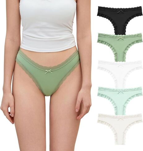 DEANGELMON Lace Thongs for Women Seamless T Back Underwear Low Waist Stretchy Ridded No Show Panties Ladies Pack in Saudi Arabia