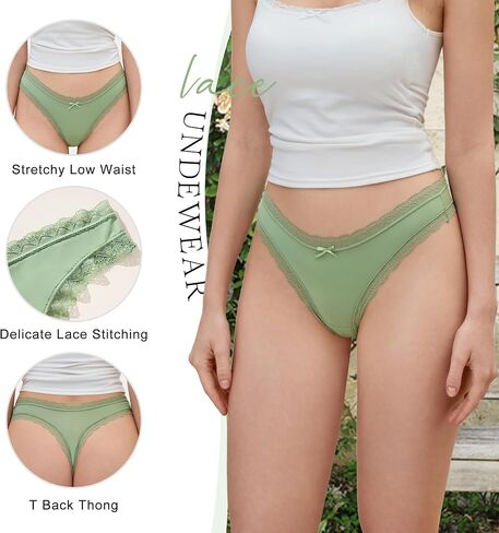 DEANGELMON Lace Thongs for Women Seamless T Back Underwear Low Waist Stretchy Ridded No Show Panties Ladies Pack in Saudi Arabia