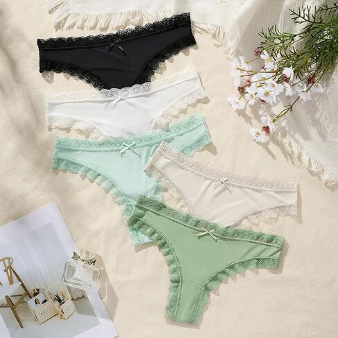 DEANGELMON Lace Thongs for Women Seamless T Back Underwear Low Waist Stretchy Ridded No Show Panties Ladies Pack in Saudi Arabia