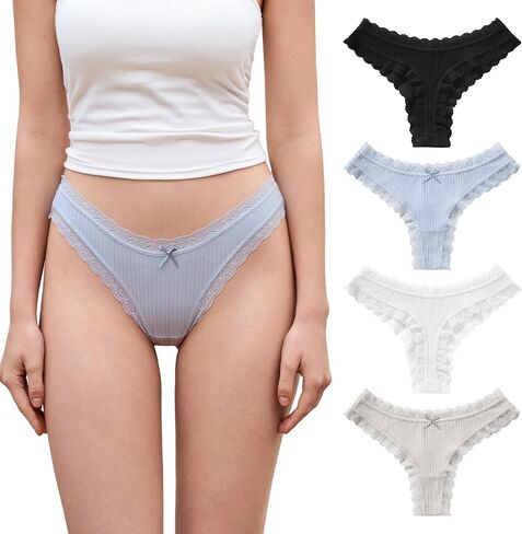 DEANGELMON Lace Thongs for Women Seamless T Back Underwear Low Waist Stretchy Ridded No Show Panties Ladies Pack in Saudi Arabia