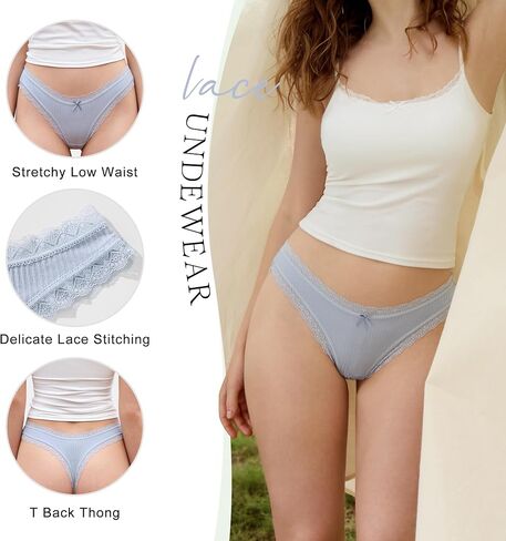 DEANGELMON Lace Thongs for Women Seamless T Back Underwear Low Waist Stretchy Ridded No Show Panties Ladies Pack in Saudi Arabia