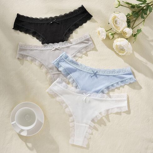 DEANGELMON Lace Thongs for Women Seamless T Back Underwear Low Waist Stretchy Ridded No Show Panties Ladies Pack in Saudi Arabia