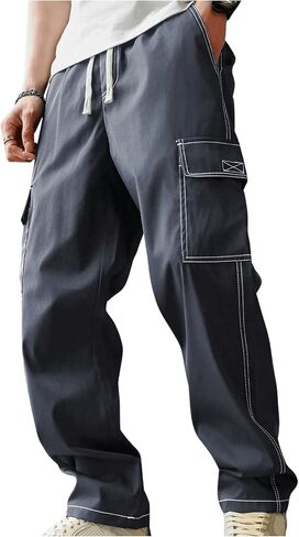 OYOANGLE Men's Drawstring Waist Straight Leg Casual Pants Flap Pocket Cargo Pants Streetwear in Saudi Arabia