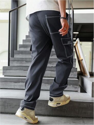 OYOANGLE Men's Drawstring Waist Straight Leg Casual Pants Flap Pocket Cargo Pants Streetwear in Saudi Arabia
