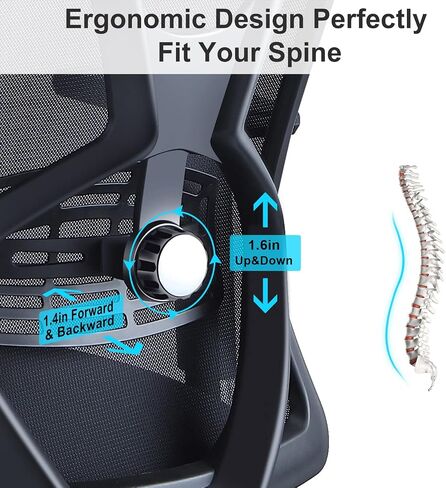 Ticova Ergonomic Office Chair - High Back Desk Chair with Adjustable Lumbar Support, Headrest & 3D Metal Armrest - 130° Rocking Mesh Computer Chair in Kuwait