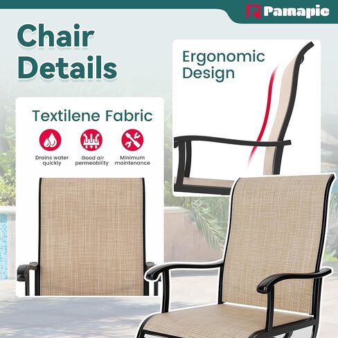 Pamapic 7 Pieces Patio Dining Set, Patio Table and Chair Set for Garden Backyard Poolside Deck,Outdoor Dining Sets with 6 Textilene Swivel Chairs,Beige in Saudi Arabia