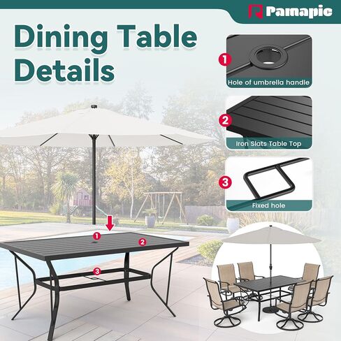 Pamapic 7 Pieces Patio Dining Set, Patio Table and Chair Set for Garden Backyard Poolside Deck,Outdoor Dining Sets with 6 Textilene Swivel Chairs,Beige in Saudi Arabia