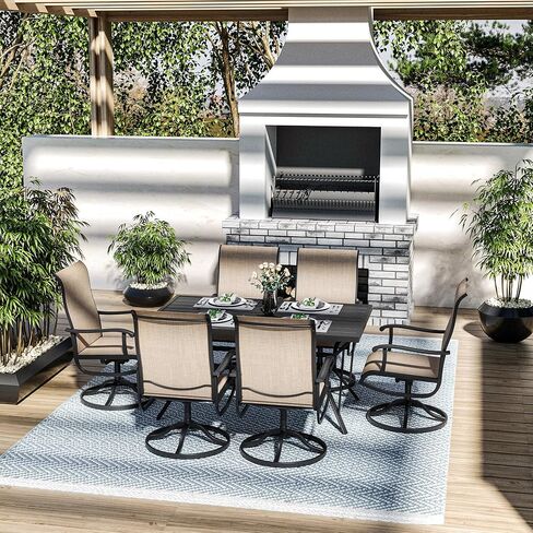 Pamapic 7 Pieces Patio Dining Set, Patio Table and Chair Set for Garden Backyard Poolside Deck,Outdoor Dining Sets with 6 Textilene Swivel Chairs,Beige in Saudi Arabia