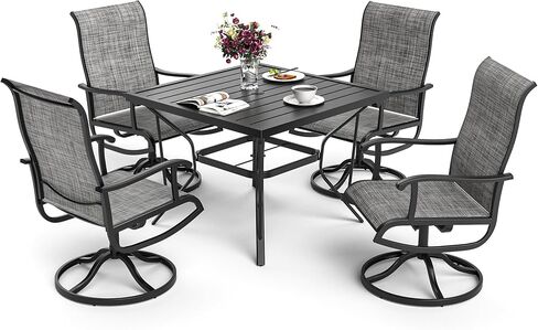 Pamapic 7 Pieces Patio Dining Set, Patio Table and Chair Set for Garden Backyard Poolside Deck,Outdoor Dining Sets with 6 Textilene Swivel Chairs,Beige in Saudi Arabia