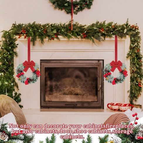12 Pcs Cabinet Wreaths for Kitchen Mini Christmas Wreaths with Ribbon Small Christmas Farmhouse Wreaths Artificial Pine Cone Hanging Wreath for Front Door Window (Red) in Kuwait