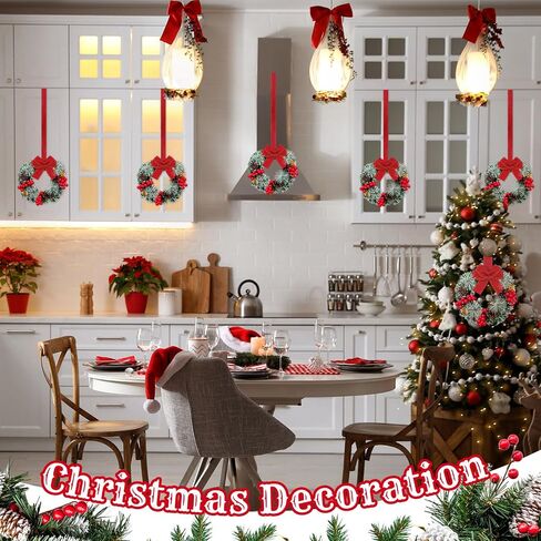 12 Pcs Cabinet Wreaths for Kitchen Mini Christmas Wreaths with Ribbon Small Christmas Farmhouse Wreaths Artificial Pine Cone Hanging Wreath for Front Door Window (Red) in Kuwait