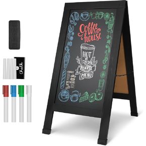 SHANTRA 40" x 20" Wood Rustic A-Frame Chalkboard Signs, Double-Sided Magnetic Chalkboard, Chalk Board Sign Board, Chalkboard Easel, Menu Board for Restaurant, Business or Wedding - Heavy Duty Hinges