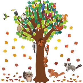 Zonon 163 Pcs Classroom Tree Bulletin Board Set Autumn Thanksgiving Fall Decoration Fall Tree Cutouts DIY Woodland Maple Leaves Cutouts for Classroom Home School Office Decor(Elegant Style) in Kuwait