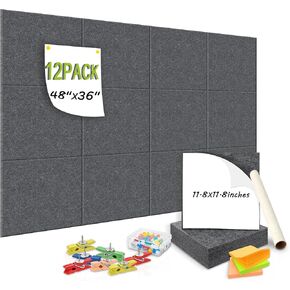 Large Cork Board for Felt Wall Tiles 12 Pack Large Bulletin Board with Removable No Residue Masking Tape Cork Boards Classroom Bulletin Board Office Wall Organizer Alternative