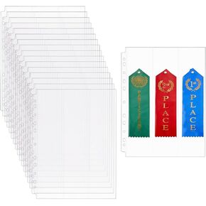 FINGERINSPIRE 10 Pcs Award Ribbon Clear Pages Sheets Organizer 12.2x2.87inch Inner Diameter 3 Grids Swimming Gymnastics Track Organizer A4 Size PP Plastic Binder Inner Pages for Award Ribbon Storage