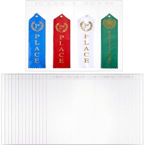 FINGERINSPIRE 10 Pcs Award Ribbon Clear Pages Sheets Organizer 12.2x2.87inch Inner Diameter 3 Grids Swimming Gymnastics Track Organizer A4 Size PP Plastic Binder Inner Pages for Award Ribbon Storage