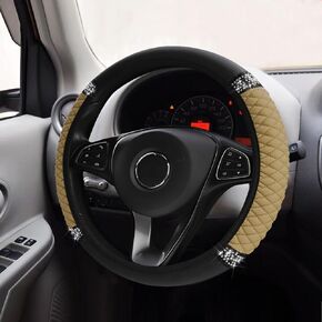 Bling Soft Leather Steering Wheel Cover, Car Wheel Cover, 15 Inch Colorful Rhinestones Auto Elastic Steering Wheel Protector, Car Steering Wheel Accessories Universal for Most Cars (Gray)