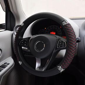 Bling Soft Leather Steering Wheel Cover, Car Wheel Cover, 15 Inch Colorful Rhinestones Auto Elastic Steering Wheel Protector, Car Steering Wheel Accessories Universal for Most Cars (Gray)